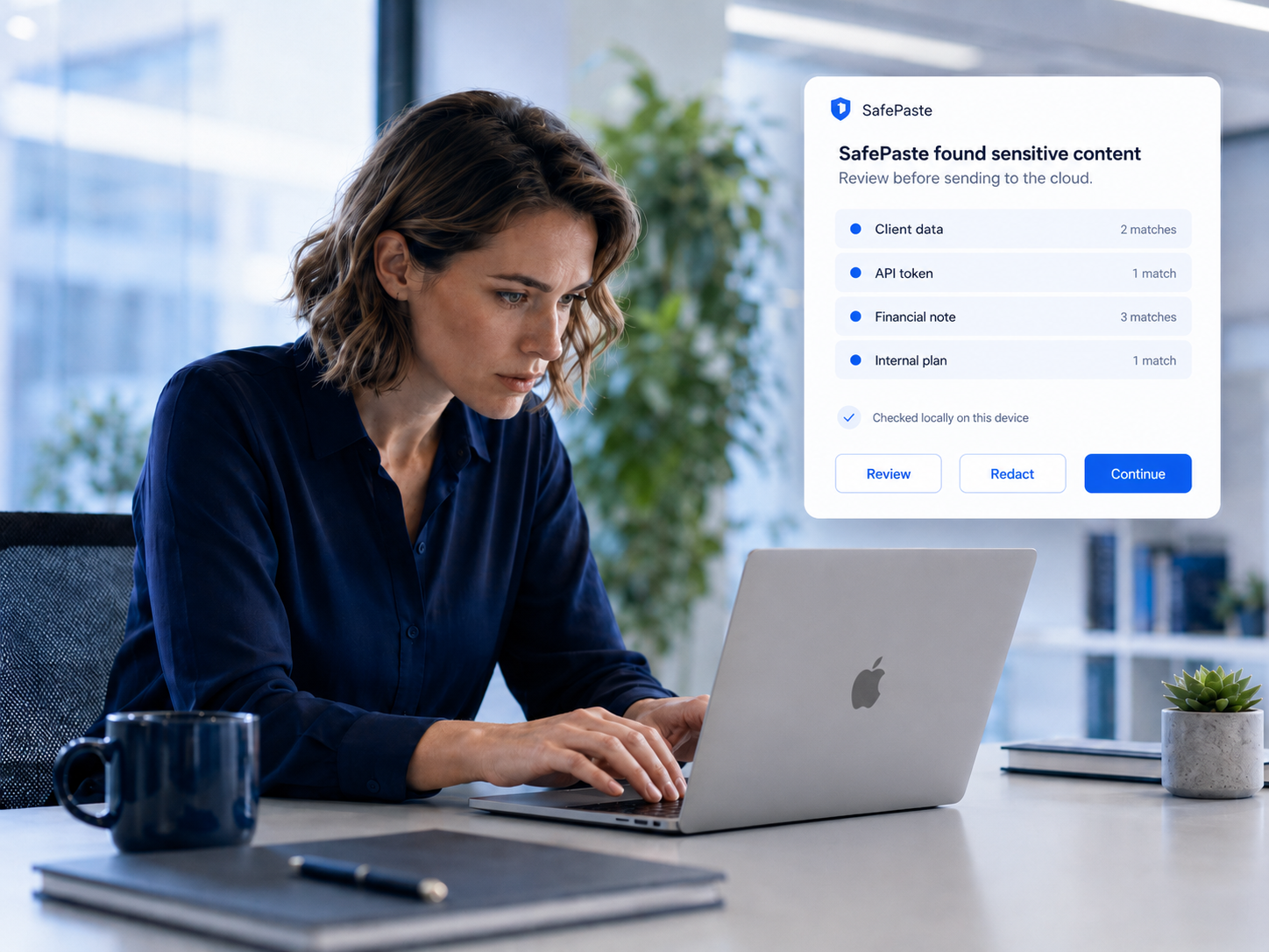 SafePaste reviewing sensitive content before a cloud AI paste
